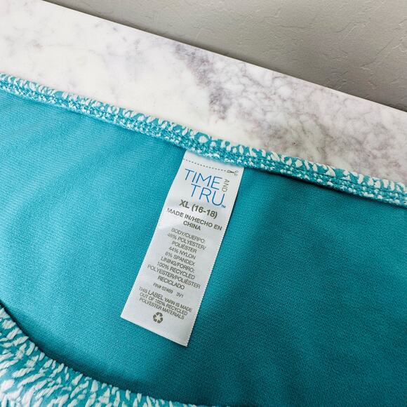 Time and Tru Speckled Side Tab Low Rise Bikini Bottom NWT Aqua & White - Picture 2 of 4